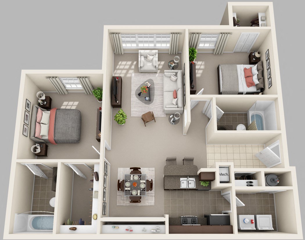 2 Bedroom 2 Bath floor plan